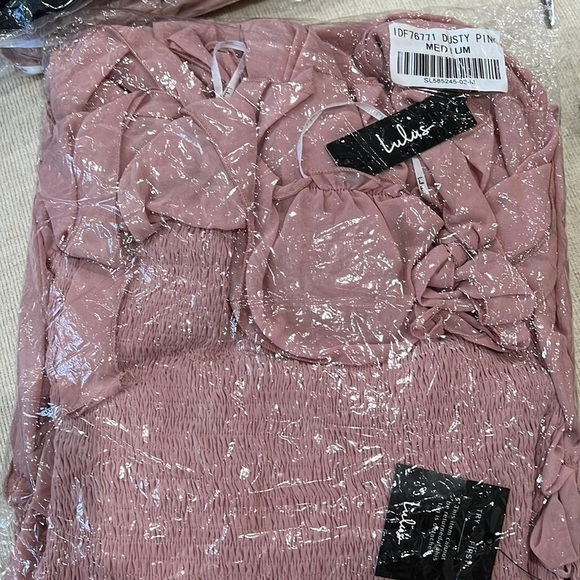 NEW- Lulu's Like a Fairy Tale Dusty Pink Smocked Tie-Strap Tiered Maxi Dress MD - Picture 16 of 16